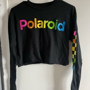 Black Polaroid Long Sleeve Crop Top